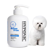 HYPONIC Bichon Frise shampoo bottle for gentle cleansing of white fur.