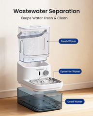 Hziotta cat fountain side view showing wireless, pump-free operation for safer homes.