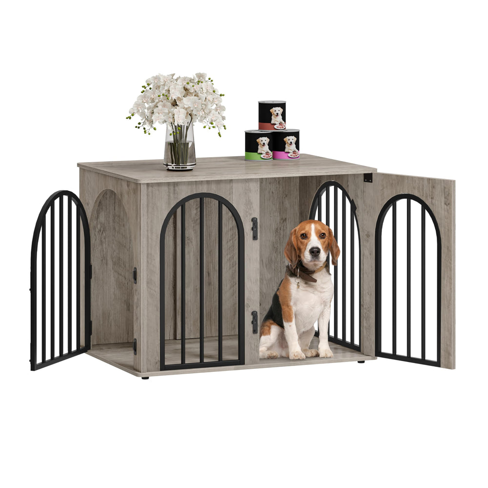 Hzuaneri 31.5-inch wooden dog crate front view with stylish space-saving design