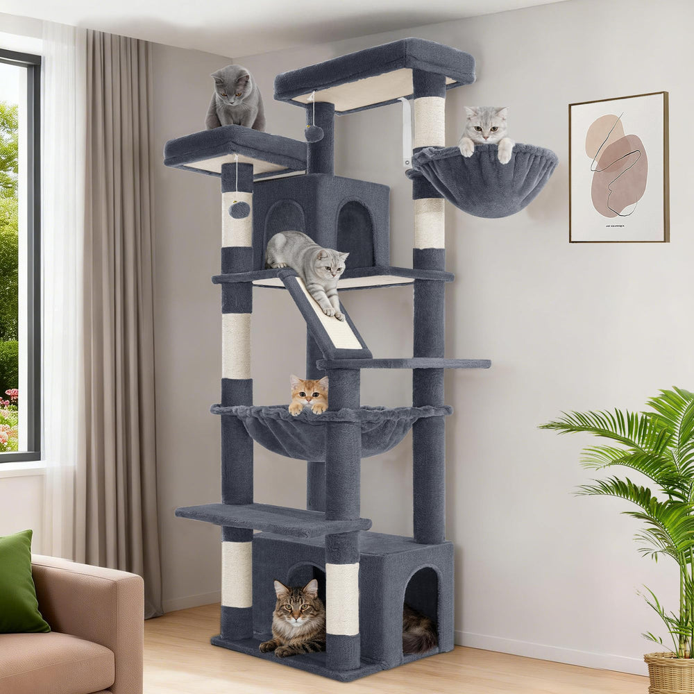 Hzuaneri 72-inch cat tree top view with spacious lounging perches.