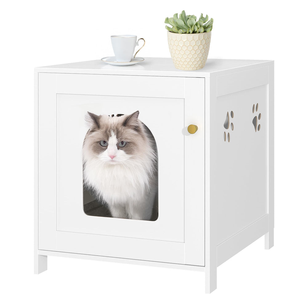 Hzuaneri cat litter box enclosure with front arched door offers privacy and odor control.