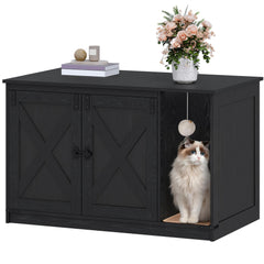 Hzuaneri hidden litter box enclosure front view blends rustic style with discreet waste containment.