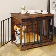 Hzuaneri dog crate with barn door front view showing space-saving design