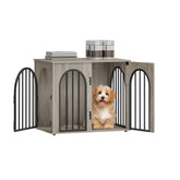 Hzuaneri wooden dog crate with arch door blends with modern living room decor