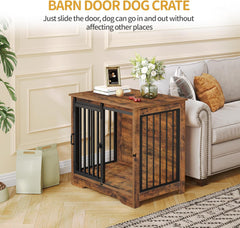 Hzuaneri dog crate furniture side view highlighting sturdy frame and compact footprint.