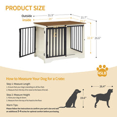 Hzuaneri end table dog kennel in white brown blends with decor.