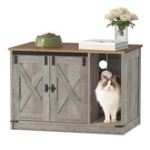 Hzuaneri hidden litter box cabinet with barn door for discreet pet bathroom.