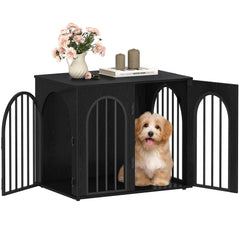 Hzuaneri wooden dog crate with arch door enhances living room decor