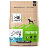 I AND LOVE AND YOU lamb and sweet potato kibble coated in bone broth for flavor.