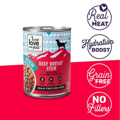 Chunky beef pieces in I and Love and You Booyah Stew