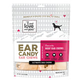 I and Love and You Ear Candy Cow Ear Chews pack shot for a single-ingredient beef chew.