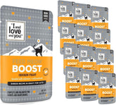 i and love and you feed meow boost chicken shredded 3oz pack, tender meat in gravy.