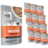 I AND LOVE AND YOU Feed Meow Indoor Mackerel chunks in gravy for protein-packed flavor.
