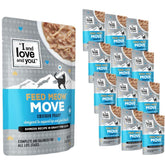 I AND LOVE AND YOU Feed Meow Move shredded chicken chunks in gravy for protein-rich hydration.
