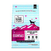 I and love and you Naked Essentials bag front showing real meat protein for active dogs