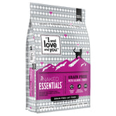 I and love and you Naked Essentials salmon-trout kibble bag highlighting protein-rich recipe