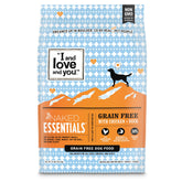 I and Love and You Naked Essentials bag front with grain free promise for dogs