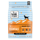 I and love and you Naked Essentials bag front with grain-free dog food for healthier meals
