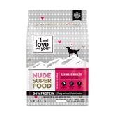 I and Love and You Nude Super Food bag front — grain-free nutrition for dogs