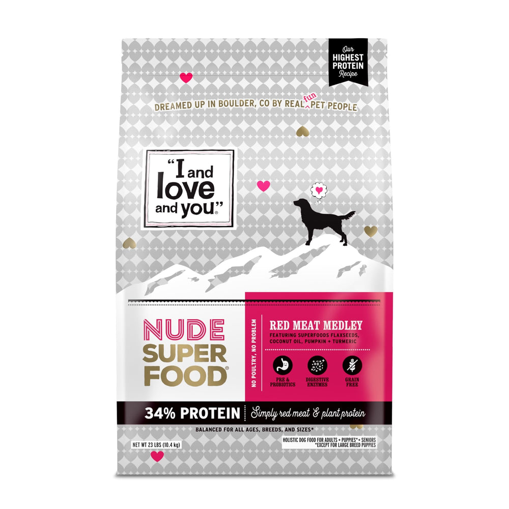 I and Love and You Nude Super Food bag front with grain-free protein nutrition