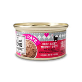 I and love and you Beef Right Meow pâté can label for brand recognition.