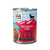 I and Love and You Beef Booyah Stew can with savory beef chunks for dogs