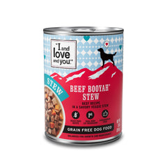 I and Love and You Beef Booyah Stew can with savory beef chunks for dogs