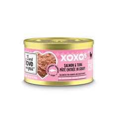 I AND LOVE AND YOU XOXOs wet cat food salmon-tuna pate can showing real protein boost