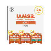 IAMS Perfect Portions indoor cat pate tray with two fresh meals ready to serve.