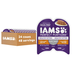 IAMS Perfect Portions kitten twin-pack packaging showing convenient chicken pate portions.