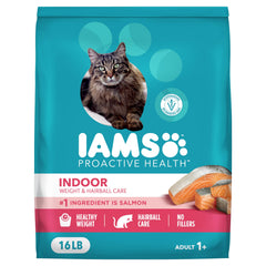 IAMS Proactive Health indoor cat kibble bag view supports indoor cat nutrition.