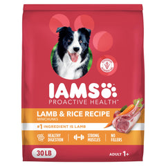IAMS Proactive Health Lamb & Rice 30 lb bag supports balanced daily nutrition for adult dogs.