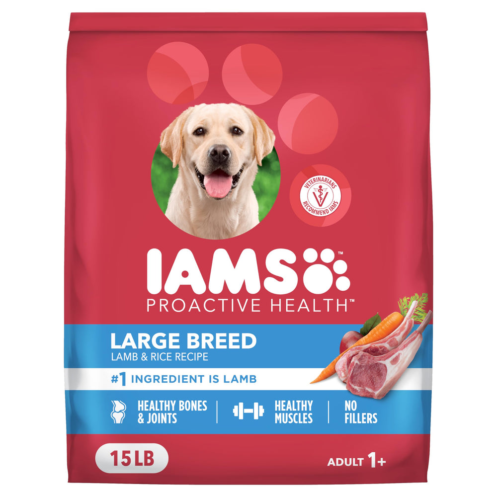 IAMS Proactive Health Large Breed lamb-and-rice kibble supports strong muscles and balanced digestion