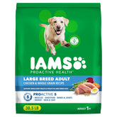 IAMS Proactive Health Large Breed Real Chicken bag highlighting premium protein for adult dogs.