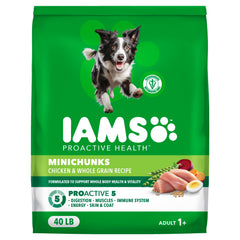 IAMS Proactive Health Minichunks bag showing balanced adult dog nutrition