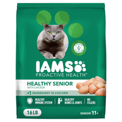 IAMS Proactive Health Senior dry cat food bag front showing real chicken recipe