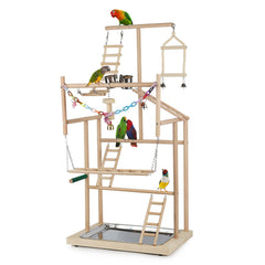 Ibnotuiy pet parrot playstand 4-layer front view for interactive play.