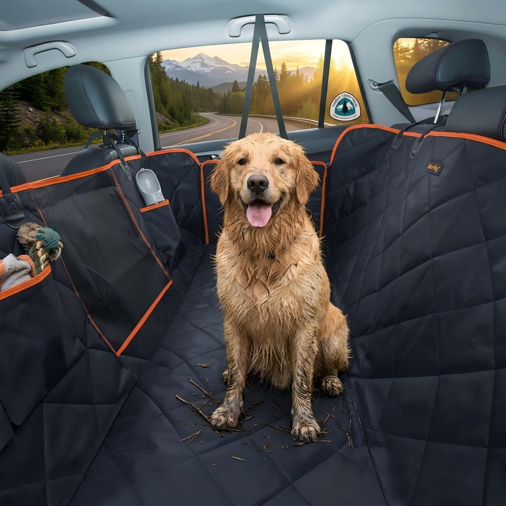 iBuddy luxury dog car seat cover with breathable mesh window enhances comfort on trips.