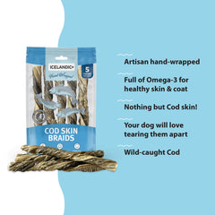 Wild-caught cod skins used, hand-wrapped chews for long-lasting dog treats