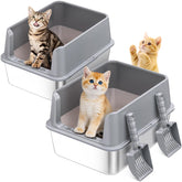 ICYAIR 2-Pack stainless steel litter box front view highlights durability and kitten-friendly design