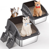 ICYAIR 2-pack stainless steel cat litter boxes, large interior for multiple cats, easy to use