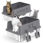 ICYAIR 2pack XL stainless steel litter boxes offer roomy space for big cats.