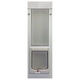 Ideal Pet Products aluminum vertical sash door seen from the side for quick pet access.
