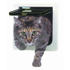 Ideal Pet Products cat flap door with four-way lock secures access when needed.