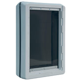 Ideal Pet Products Ruff-Weather door with telescoping frame demonstrates adjustable fit for various door thicknesses.