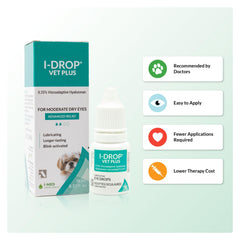 I-DROP VET PLUS bottle close-up shows sterile packaging for safe use.