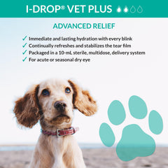 I-DROP VET PLUS packaging shows a 10 mL sterile bottle for convenience.