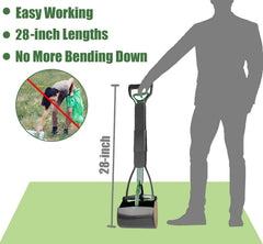 ienjoyed dog pooper scooper demonstrates the 28-inch long handle for easier reach.