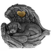 iHeartDogs dog urn garden stone with angel wings and heart for outdoor memorial.