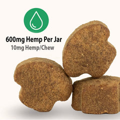 Close-up of iHeartDogs chews showing earthy texture and chewable form
